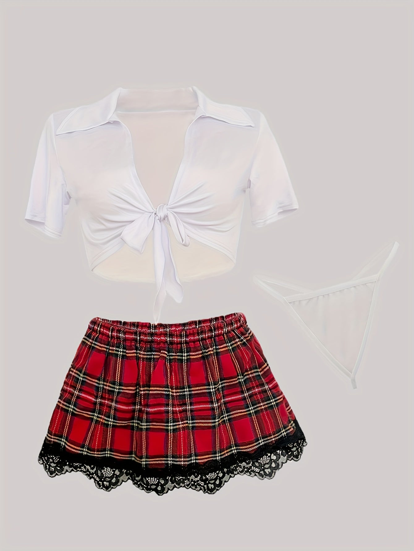 Conjunto de falda de cuadros con encaje y cordones para disfraces de juego de roles