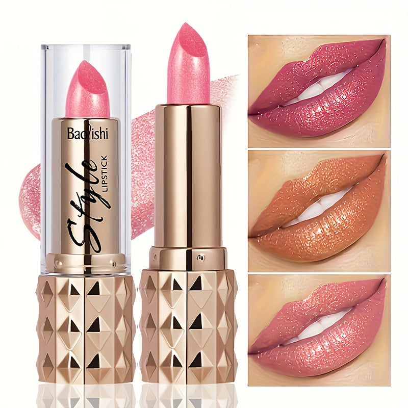 Mujeres lápiz de labios de terciopelo metálico de larga duración hidratante con brillo