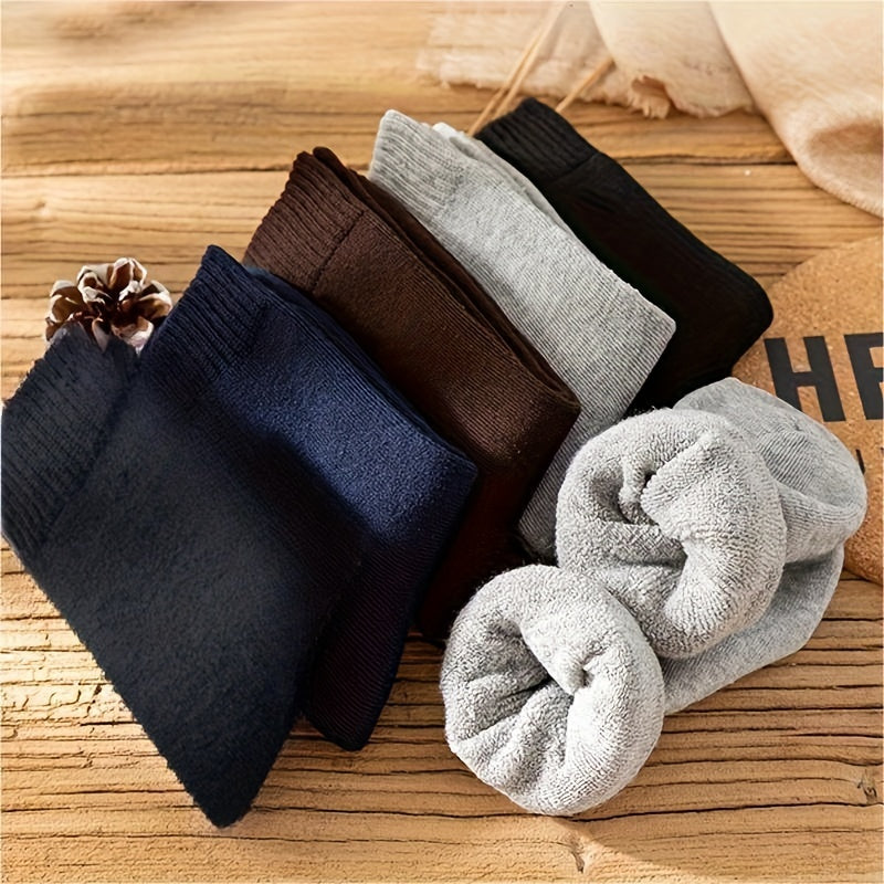 Men's Solid Warm Crew Socks for Autumn and Winter Breathable Anti-Sweat 2 or 5 Pairs