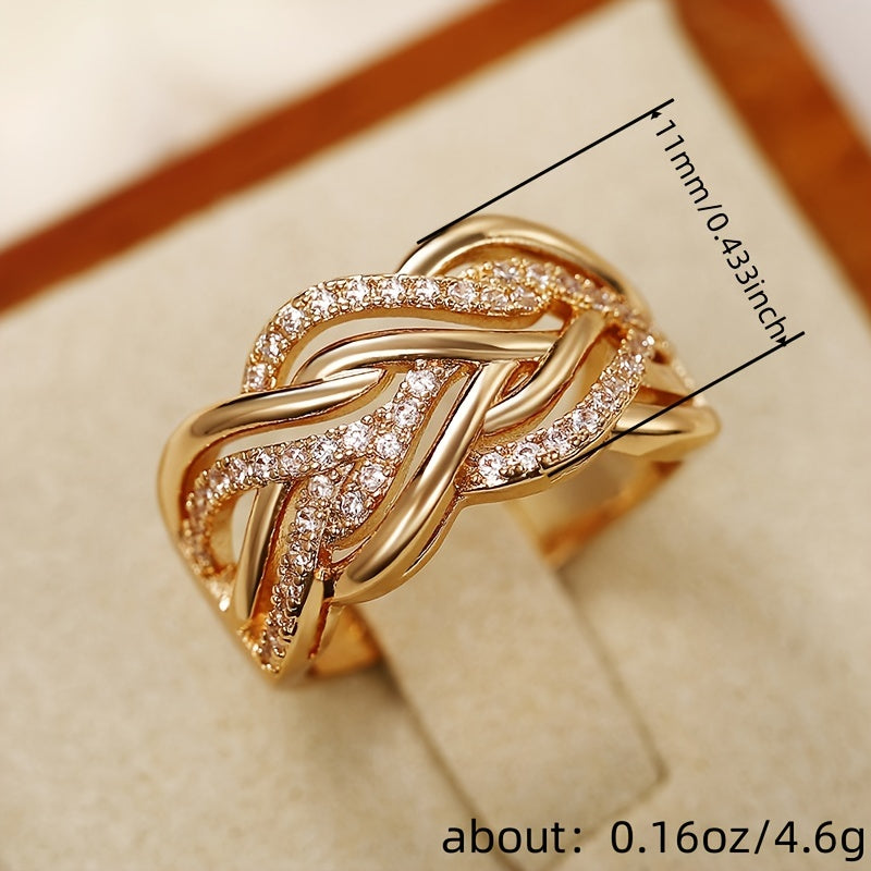 Women's Gold Wide Ring with Micropaved Zirconia Engagement Wedding Jewelry