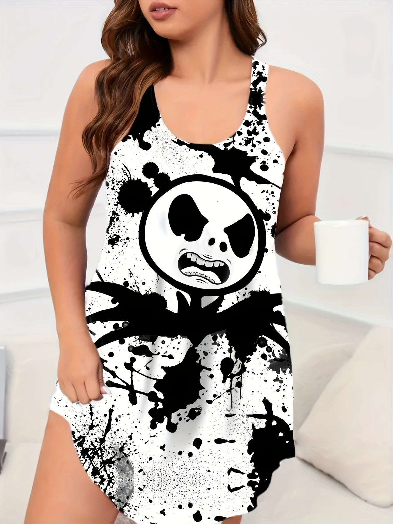 Plus Size Graffiti Print Dress, Casual Home Wear, Stylish and Comfortable