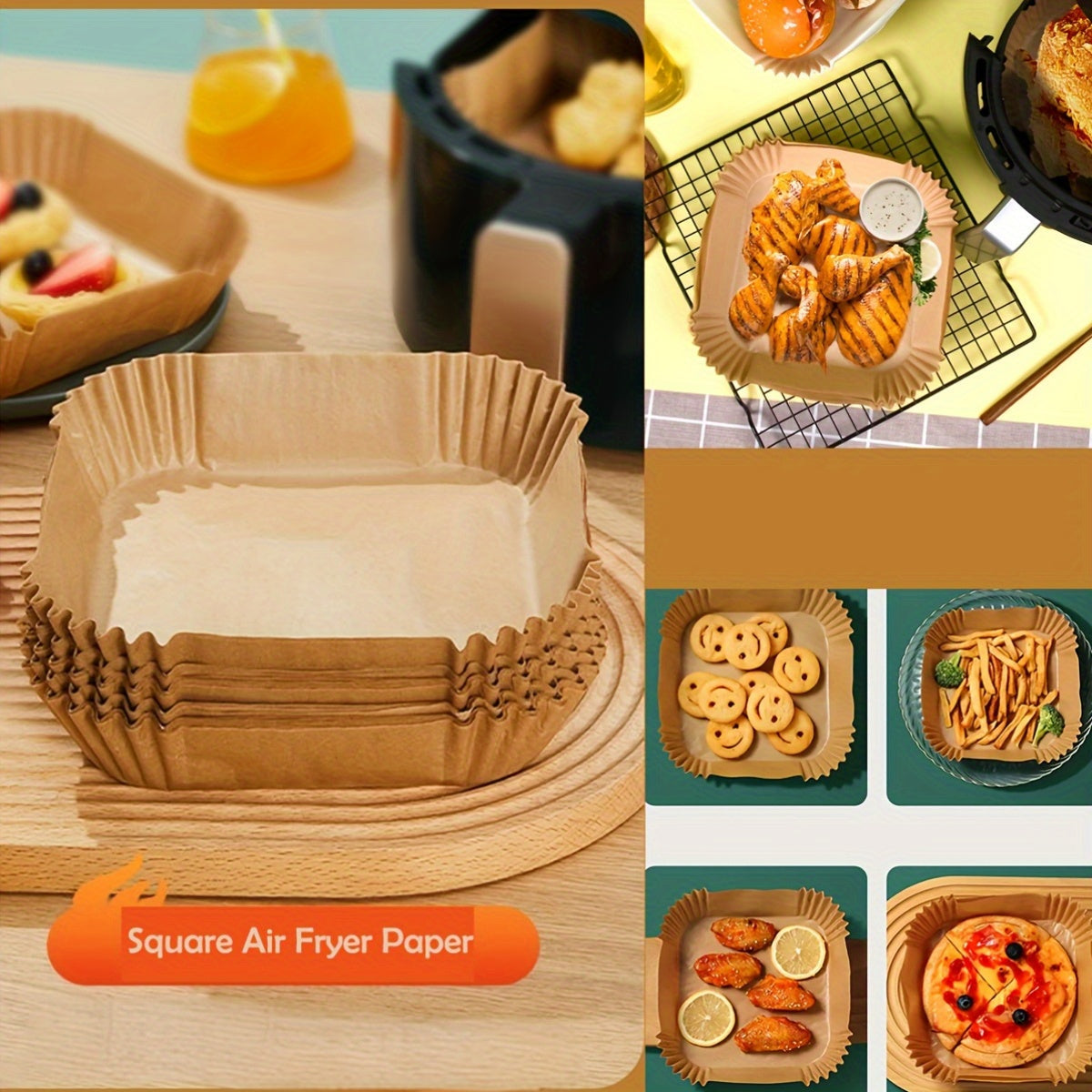 Non-Stick Square Air Fryer Liner for Baking Frying and Roasting Easy Clean