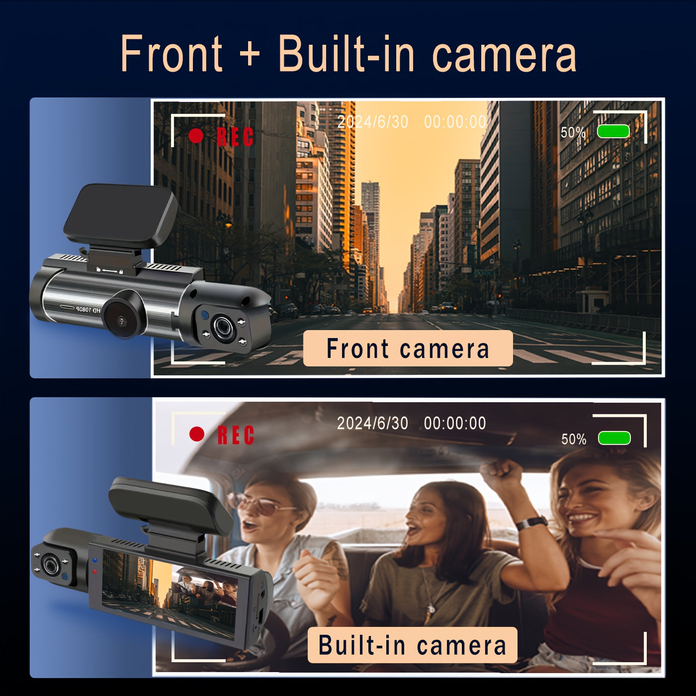 Dual Camera Car Dash Cam 1080P Front 480P Inside Night Vision Wide Angle 8.03cm IPS Screen Optional 32GB SD Card