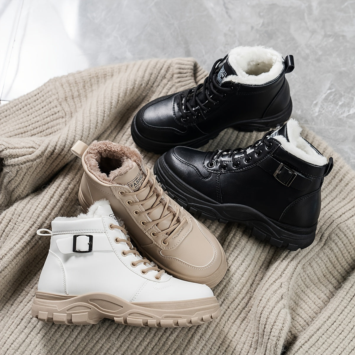 Women's Winter Faux Fur Lined Platform Ankle Boots with Anti-Slip Sole