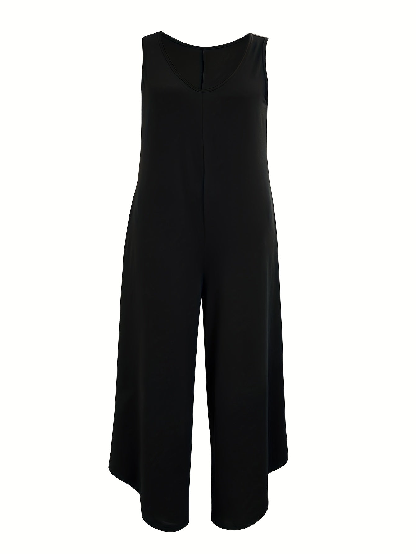 Women's Solid Color Plus-Size Sleeveless Jumpsuit for Summer with Pockets