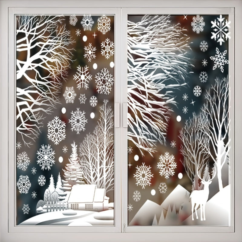 56-Piece Winter Snowflake Forest and Cabin Window Decals for Holiday Decor