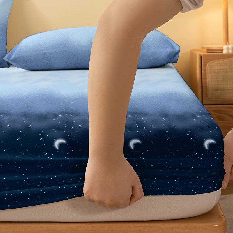 Starry Night Brushed Fitted Sheet Polyester Deep Pocket Bed Sheet for Bedroom and Guest Room