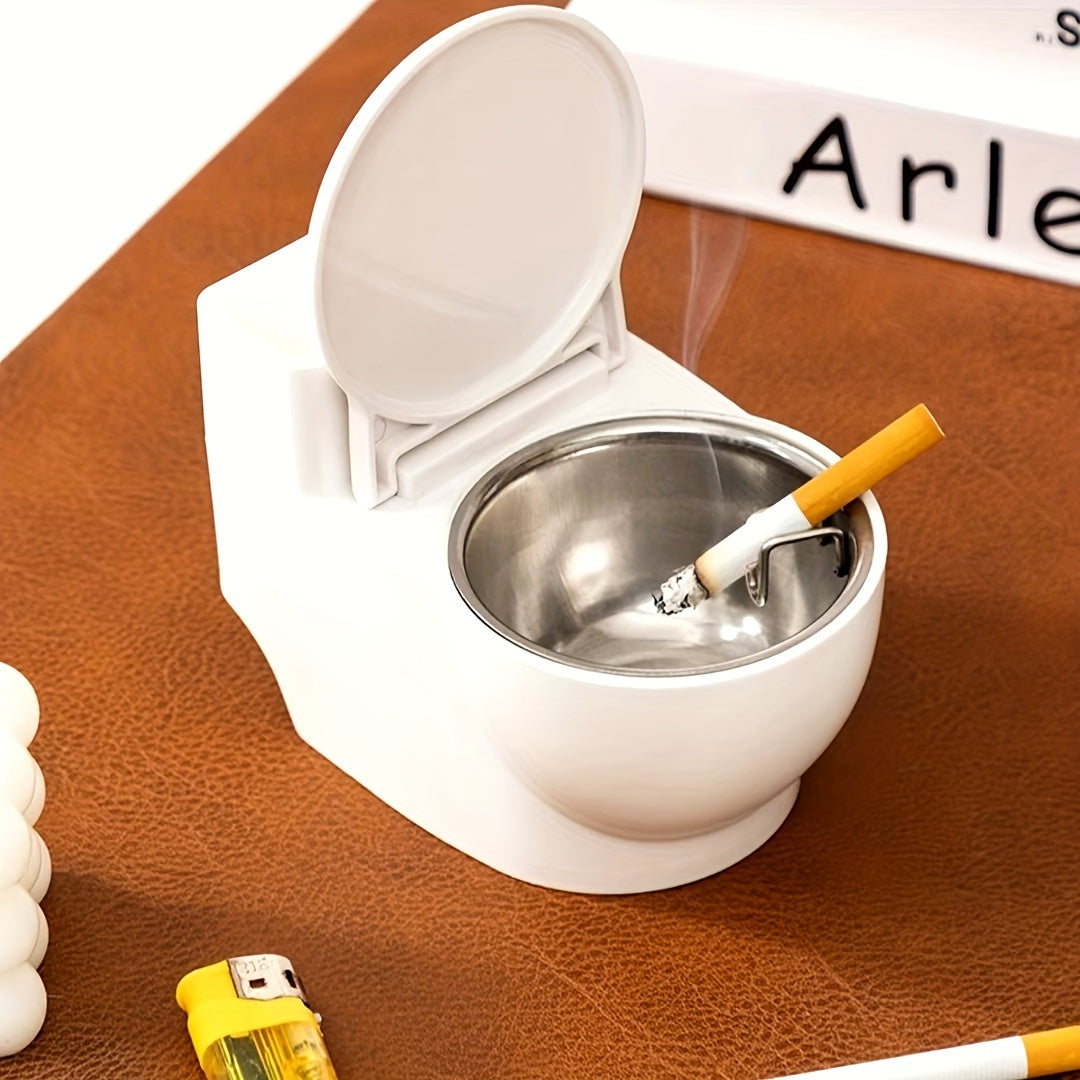 Toilet Shaped Ashtray with Lid Wall-Mountable Metal Plastic Cover for Home and Bedroom