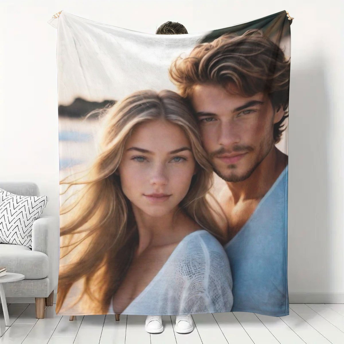 Personalizable Photo Blanket with Digital Print Modern Design for Weddings Birthdays Christmas Valentine