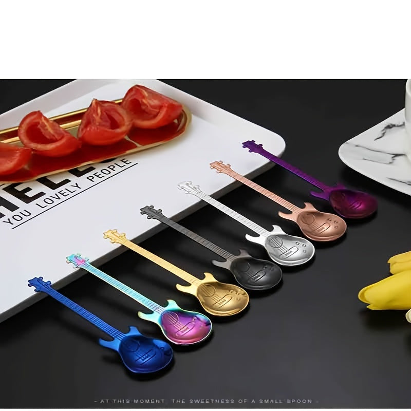 Stainless Steel Guitar-Shaped Coffee Spoon for Stirring Ice and Desserts