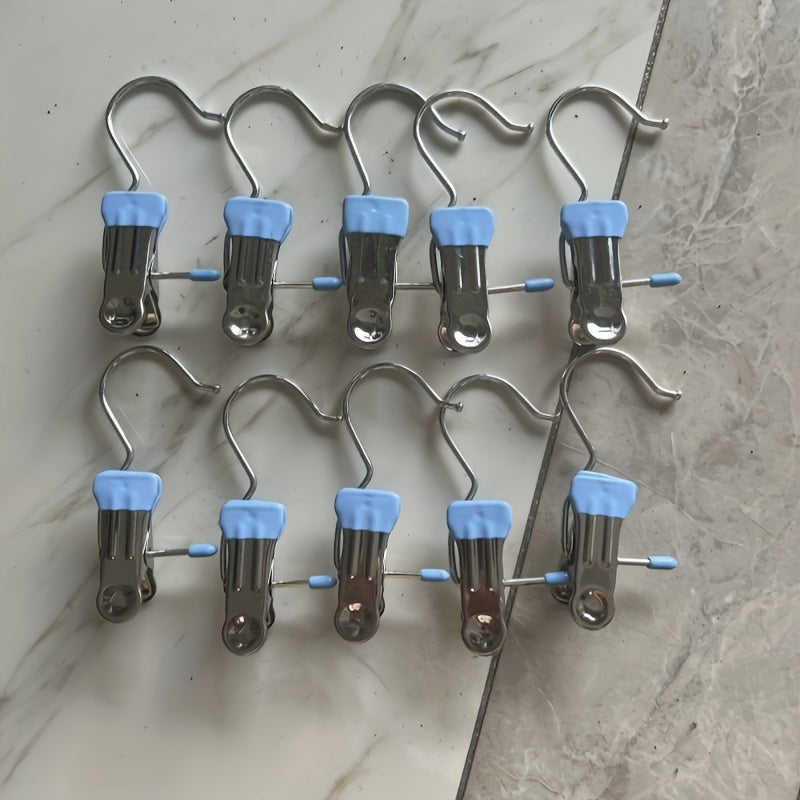 Juego de 10 pinzas de ropa de acero inoxidable con gancho giratorio colgadores de ropa clips organizadores de armario