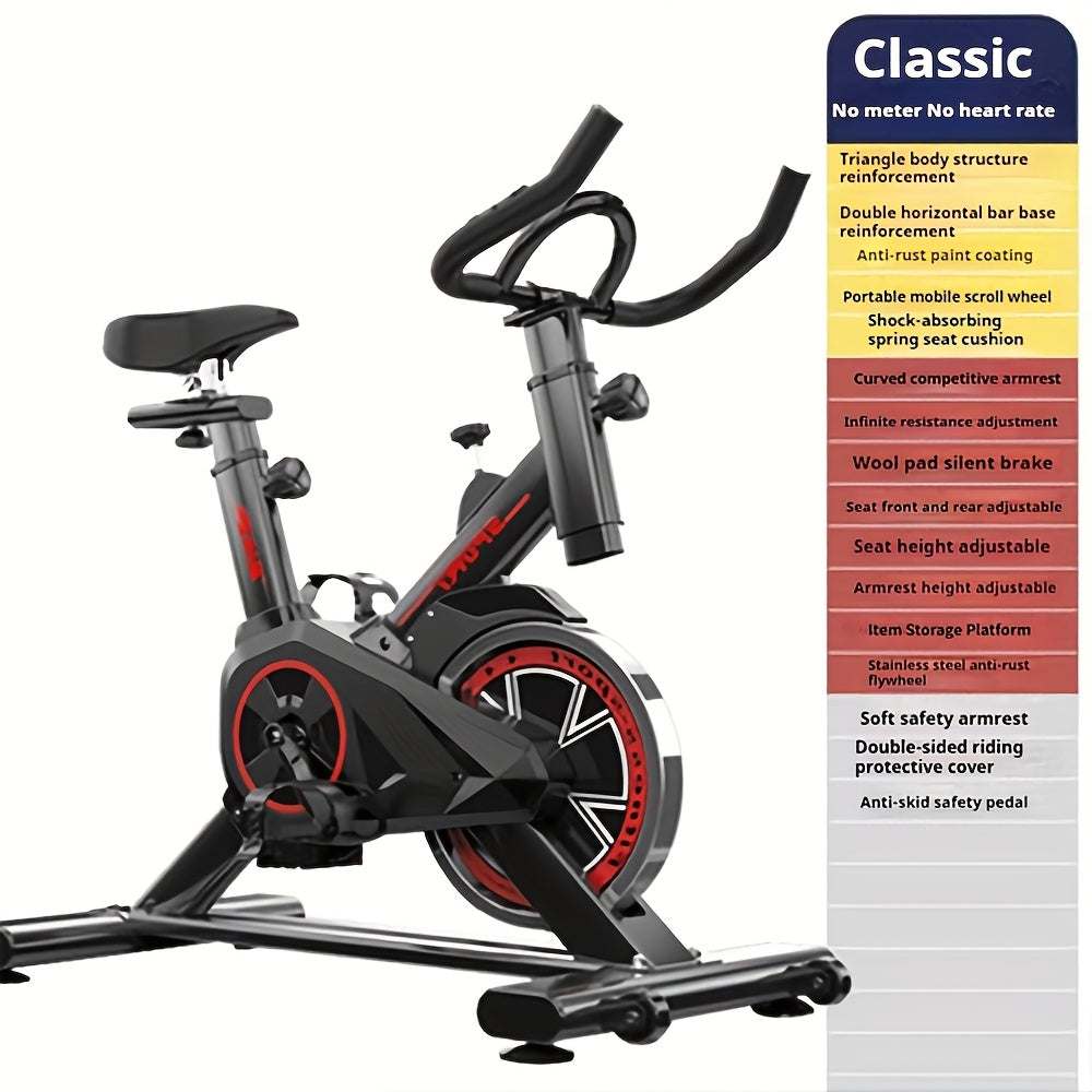 Indoor Spinning Exercise Bike Stainless Steel Quiet Battery-Free Red Black