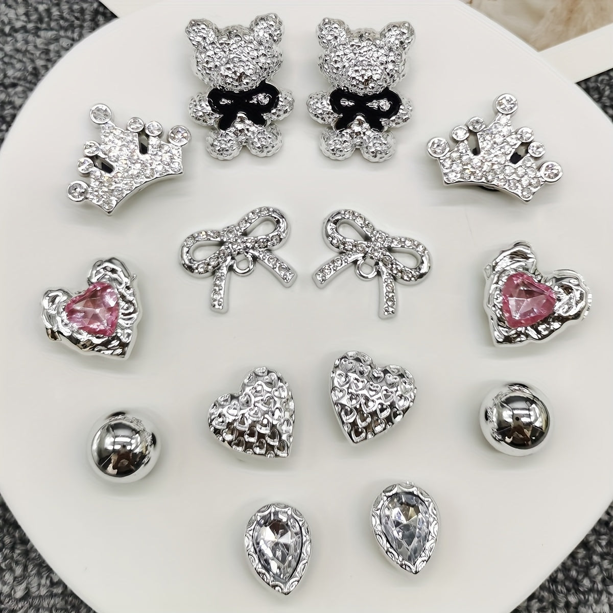 Women's Silver Water Droplet Shoe Charms with Rhinestones and Bow-Knot Decor