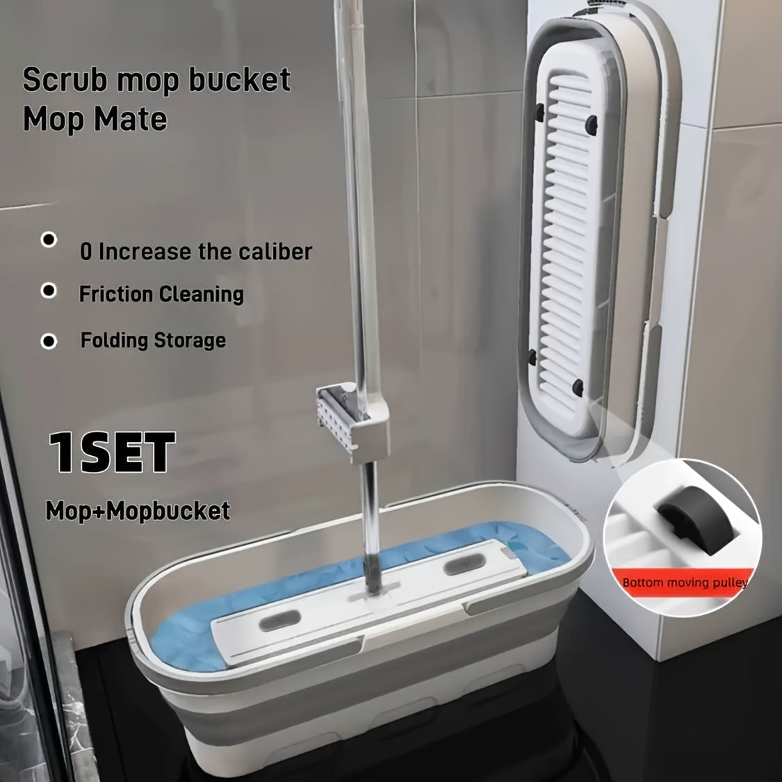 Mop and Bucket Set with Dispenser, Foldable Design, Microfiber Pads