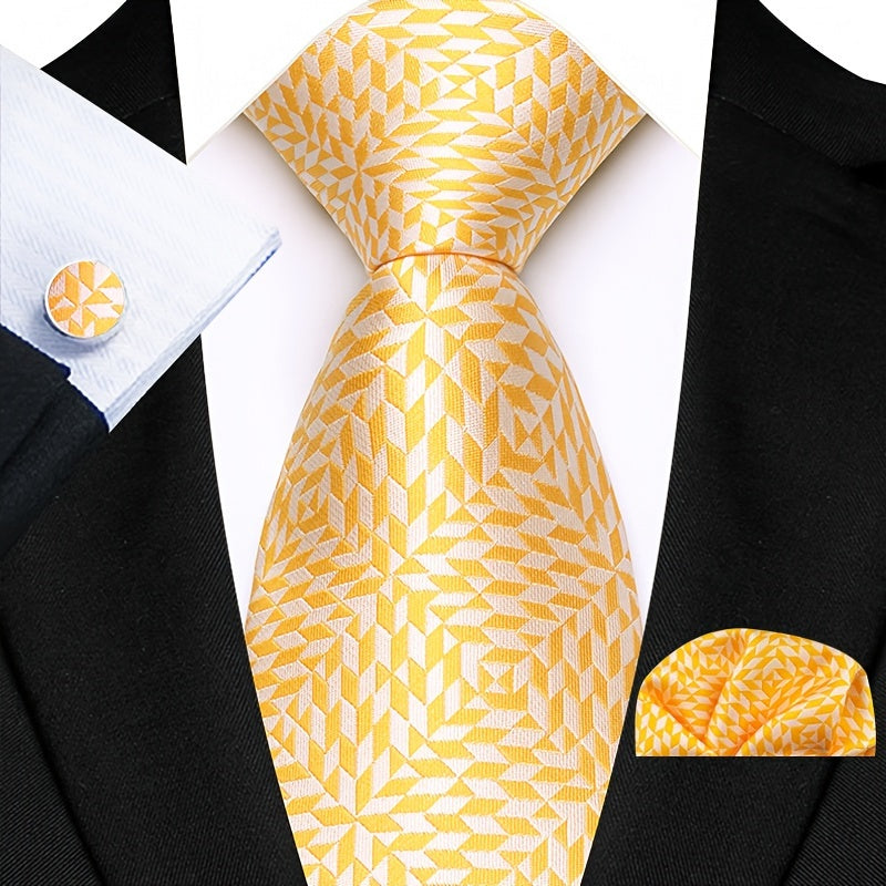 Men's Paisley Pattern Tie Set with Pocket Square and Cuffs for Business Formal