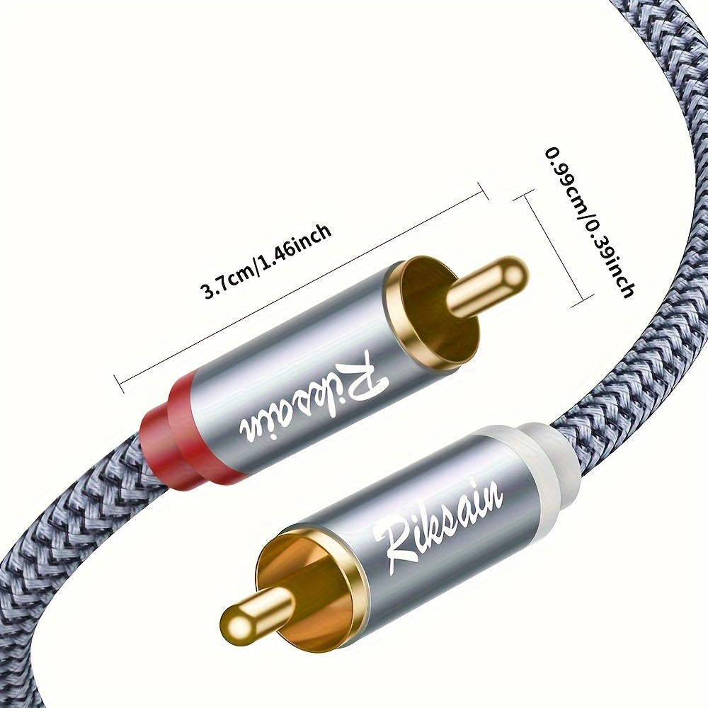 Oltin qoplamali 2RCA Erkakdan Erkakka audio kabeli yo'qotishsiz musiqa uzatish uchun. Past aralashuvli yuqori sifatli naylon to'quv ulanishi. DVD, TV, uy kinoteatri, o'yinlar va dinamiklar uchun ideal.