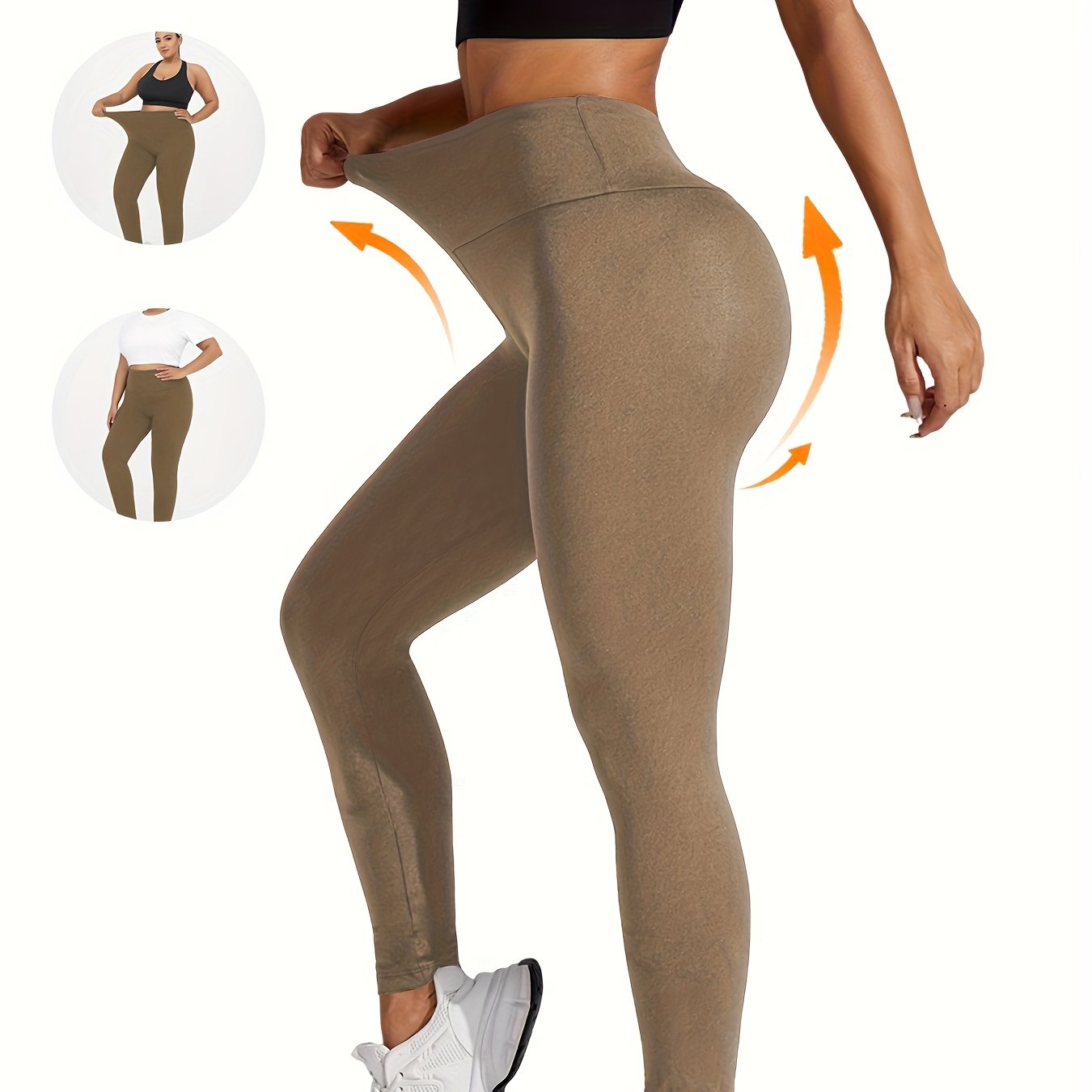 Plus Size Women's Solid High Waist Tummy Control Yoga Leggings