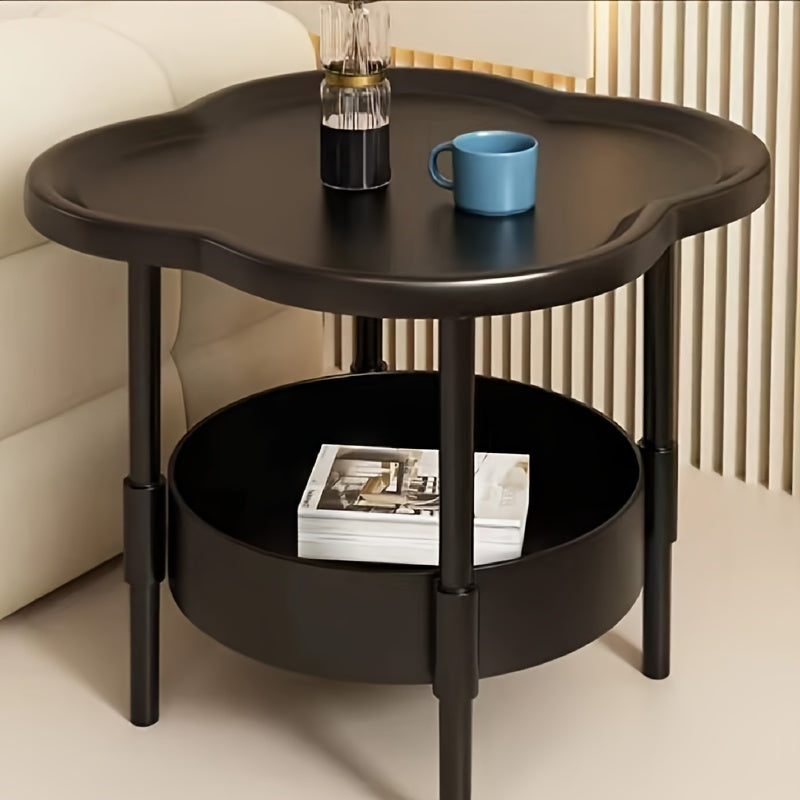 Mesa de té de plástico con estante para sala de estar, elegante y duradera
