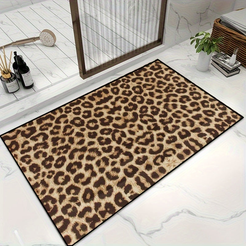 Leopard Print Non-Slip Floor Mat Absorbent Rug for Kitchen Bathroom Entry