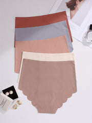 Women's Seamless High Waist Panties Set with Scalloped Trim and Stretch Material