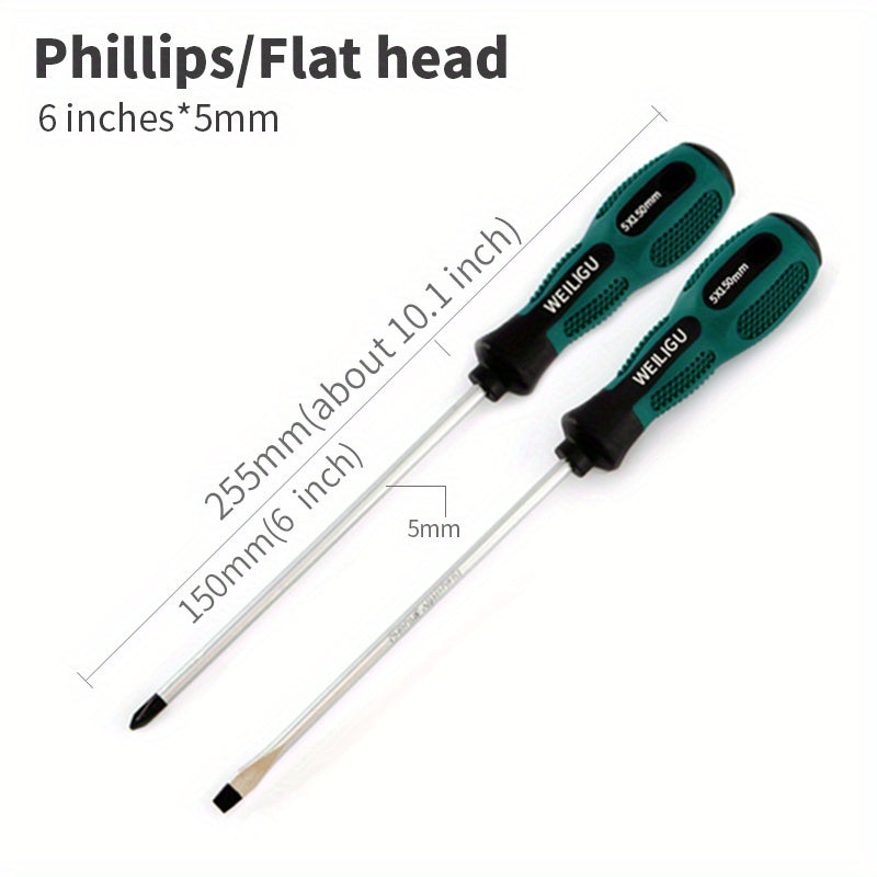 Magnetic Slotted Flat Head and Phillips Screwdriver Set, Non-Slip, 3-4 Inch