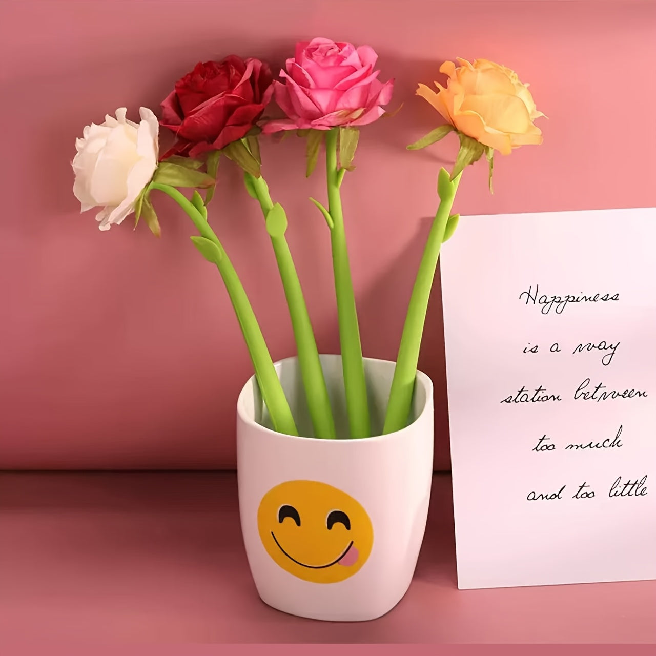 1 dona Atirgul Gel Qalam to'plami, 5 dona, 0.5 mm qora siyohli to'ldiruvchi qalam, silikon gullar dizaynida - O'qituvchilar kuni yoki Sevgi kuni uchun sovg'a berish uchun mukammal.