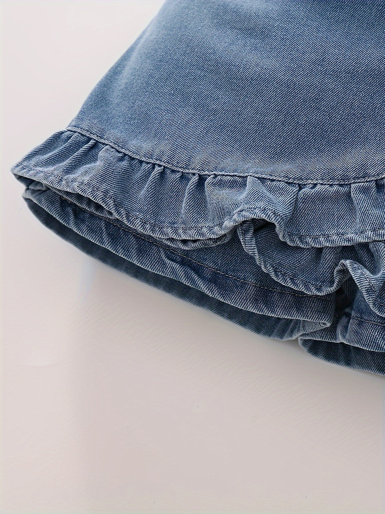 Denim Culottes Skirt for Women with Ruffle Detail Solid Summer Casual