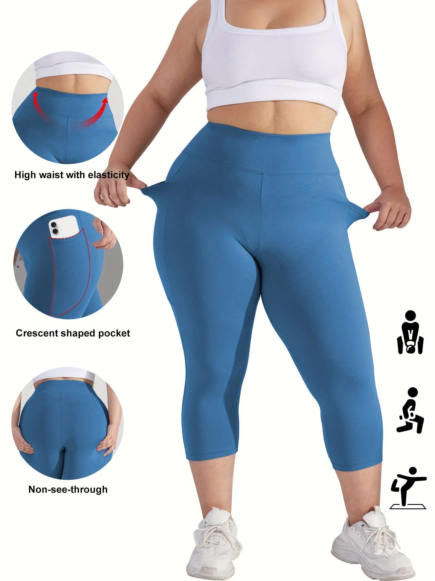Pantalones capri de talla grande con cintura alta, control de barriga, verano cómodos y elásticos