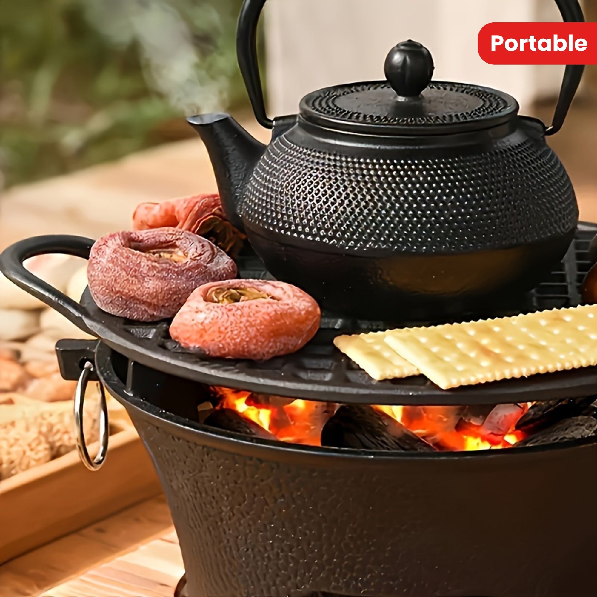 Qattiq temir ko'mir grill pechka, tarmoq tarmog'i va Au Gratin pan bilan ichki va tashqi oshpazlik uchun