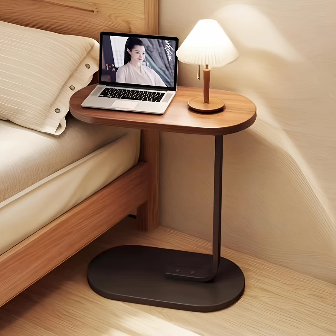 Mesa auxiliar de madera de estilo Art Deco moderno con altura ajustable y patas de metal