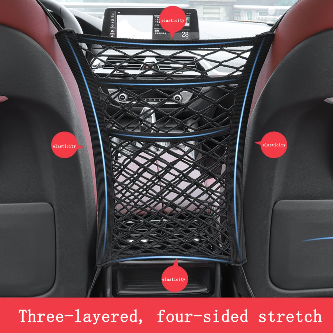 Red de almacenamiento universal para asiento de coche para organización de seguridad infantil