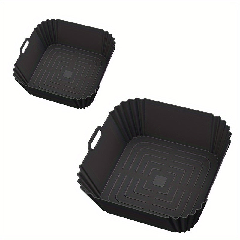 2pcs Silicone Baking Trays for Air Fryer Black Gray Reusable Non-Stick Pizza Chicken Fries