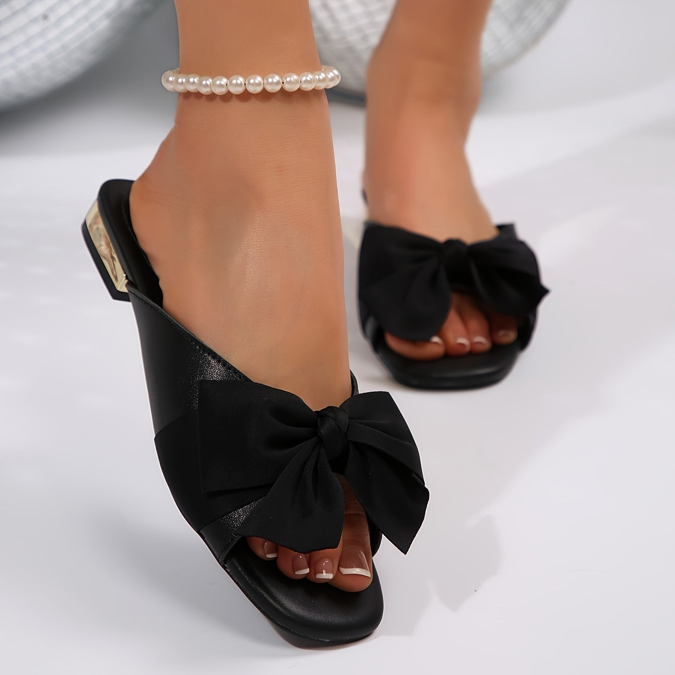 Women's Butterfly Embellished Slide Sandals Black Open-Toe Summer Casual Formal