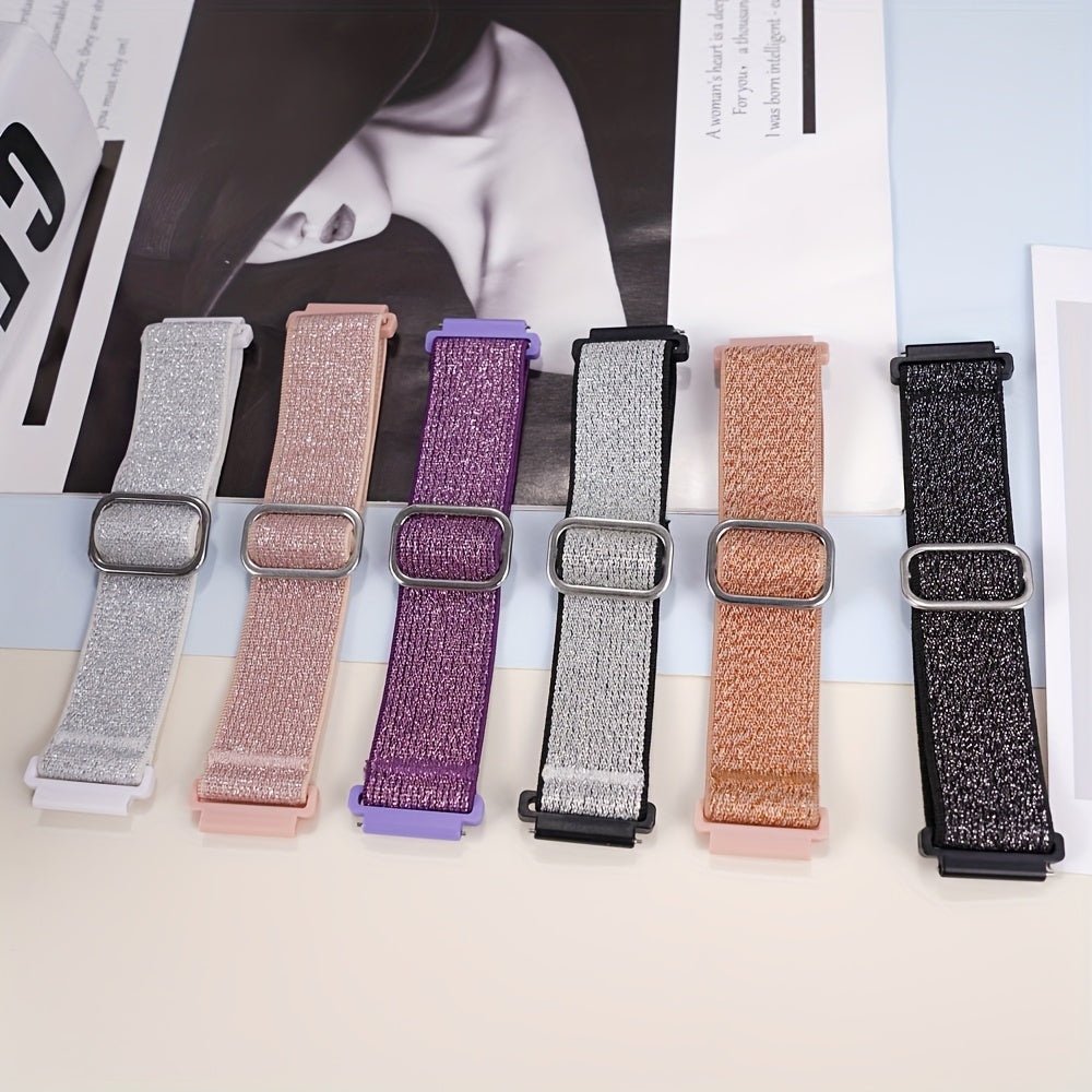 Correas de reloj de nylon brillante y elástico de 20mm para modelos Samsung Galaxy Watch, ajustables, elásticas, trenzadas, deportivas, para mujer