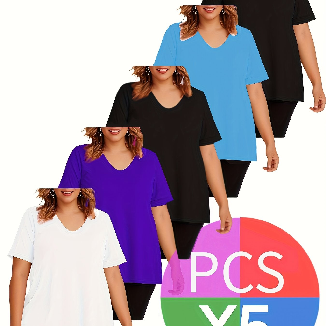 Women's Plus Size T-Shirts Pack Soft Breathable Short Sleeve Casual Top