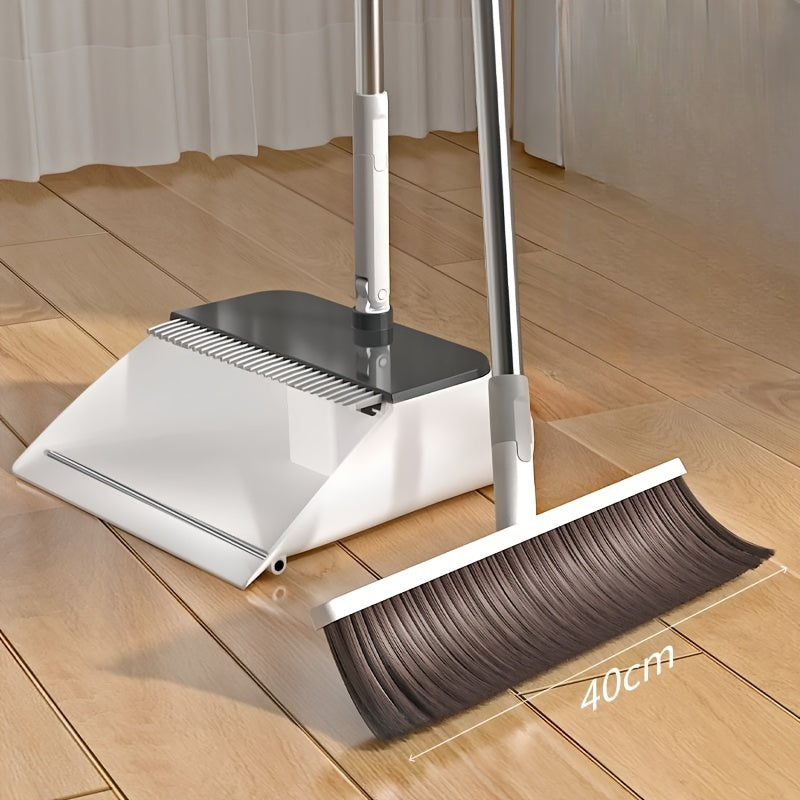 Multi-Surface Push Broom and Dustpan Set with Self-Cleaning Teeth