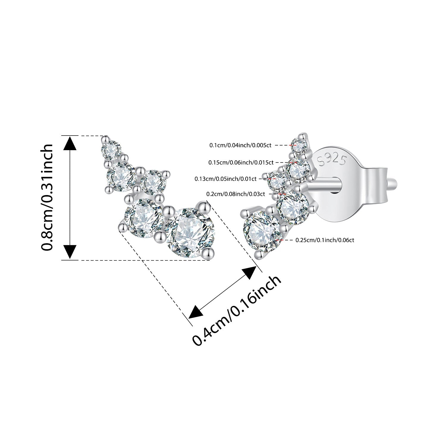 Elegant Silver Earrings for Women with Moissanite Stones 0.005CT to 0.06CT