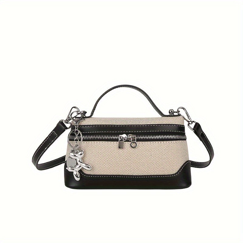 Мини-сумка через плечо в ретро-стиле для женщин с цветным блоком, с регулируемым ремешком и застежкой на молнии в черном/синем/темно-красном/светло-коричневом/оранжевом цветах.