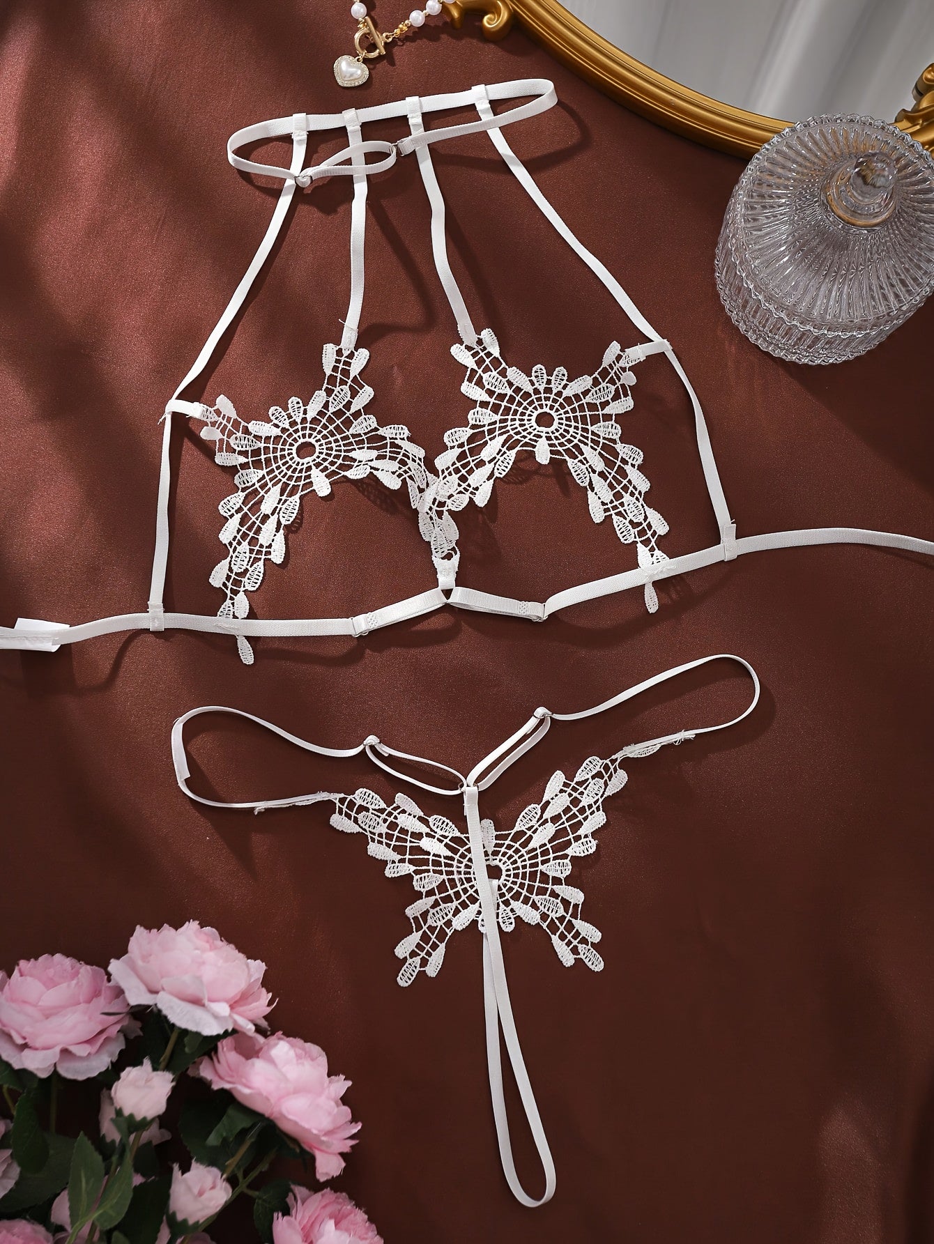 Lingerie Set with Lace Butterfly Neck Hanging for Women