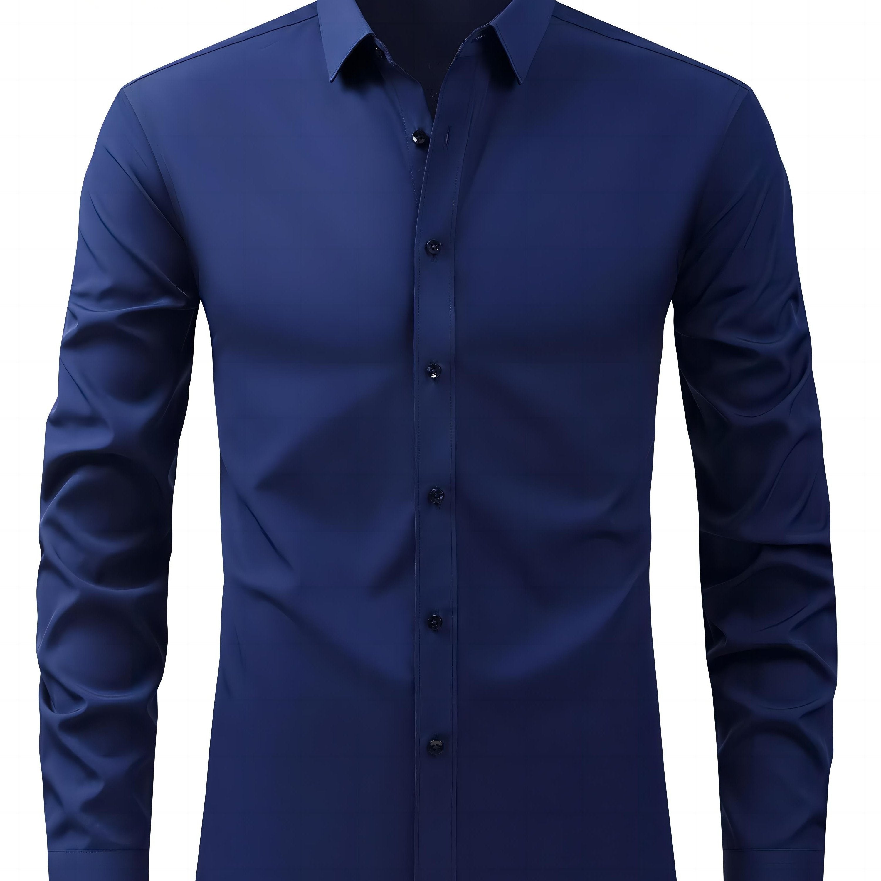 Men's Black Long Sleeve Shirt with Lapel Collar Polyester Stretch Regular Fit for Casual Business