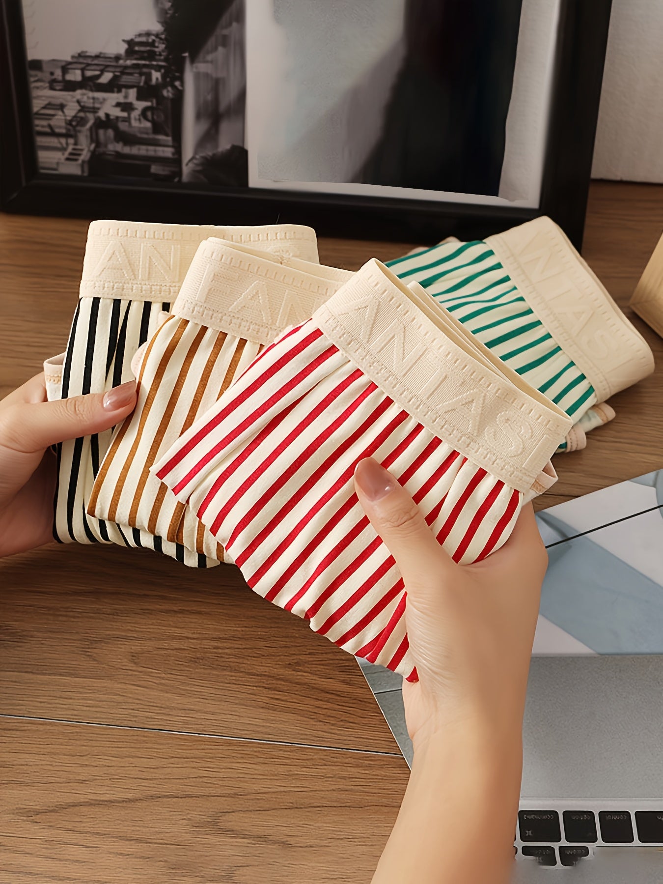 Men's Cotton Spandex Striped Boxer Briefs 3-Pack Breathable Casual Underwear