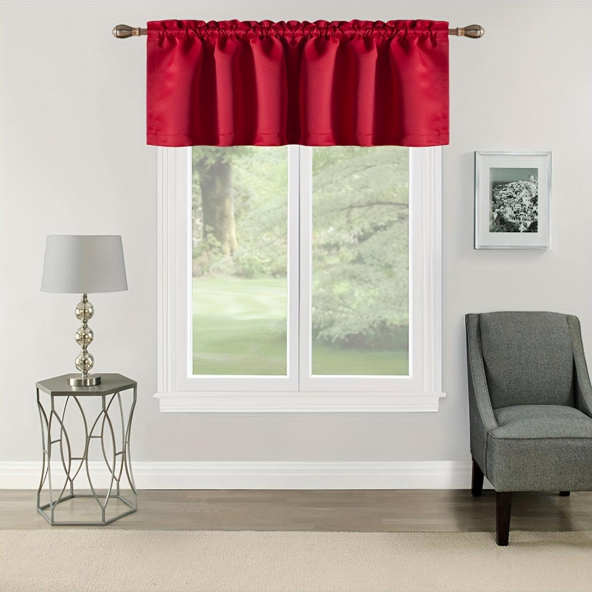 Solid Rod Pocket Valance Curtain with Rod Cover for Kitchen Bedroom Bathroom