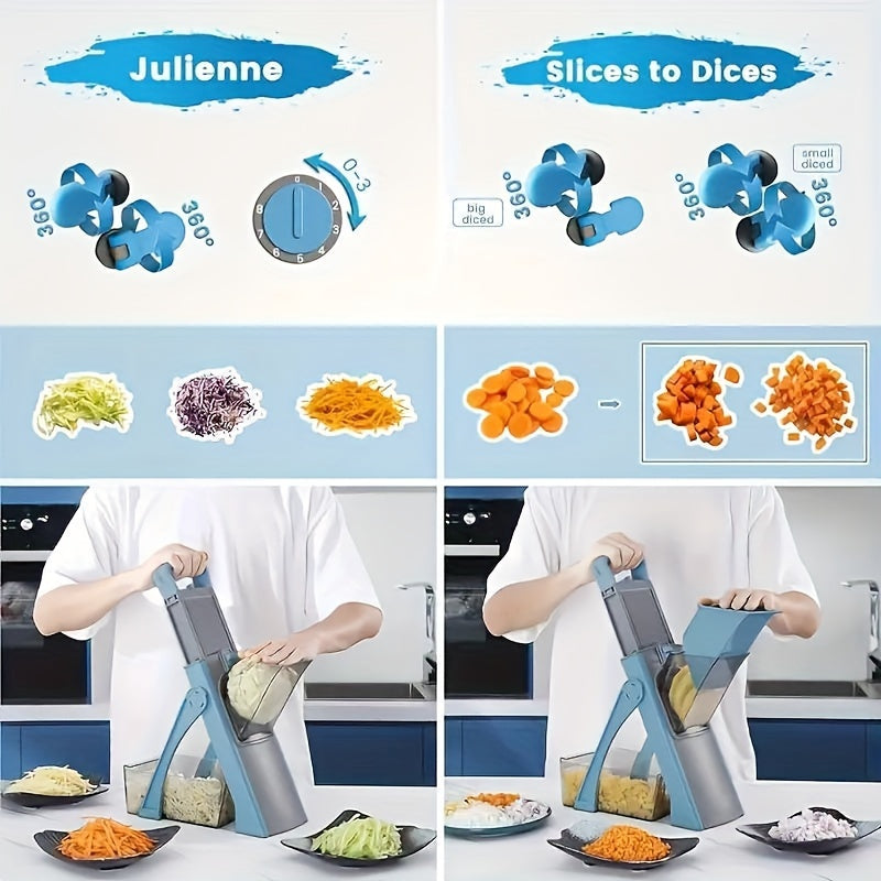 Manual Vegetable Slicer and Dicer with Detachable Blade and Container Kitchen Tool