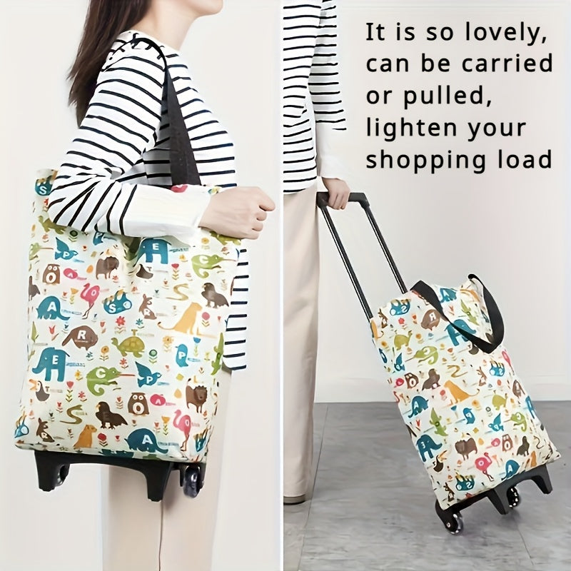 Foldable Shopping Cart with Wheels Waterproof Oxford Fabric Large Capacity Outdoor Groceries