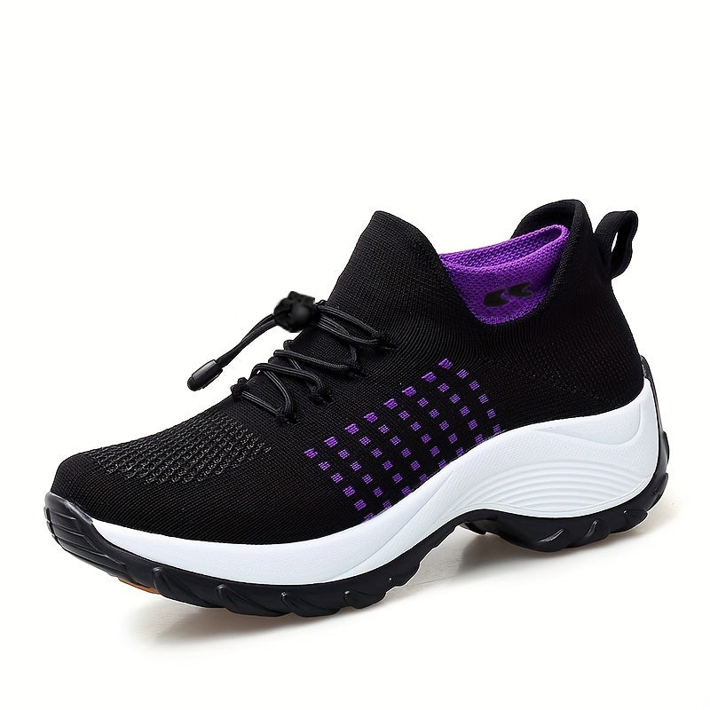 Women's Breathable Lace-Up Sneakers with Non-Slip Chunky Sole
