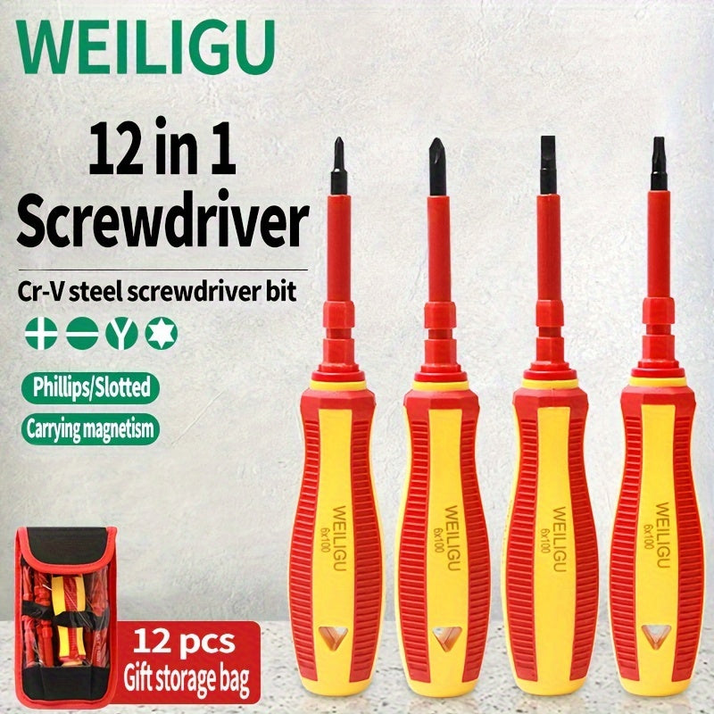 12-In-1 Interchangeable Blade Screwdriver Set with Carrying Case Electrician Kit
