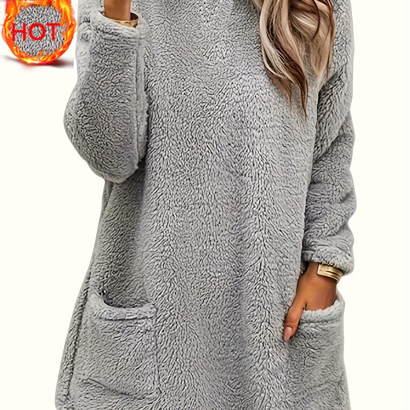 Толстовка женская плюшевая с длинными рукавами и карманами, большой размер