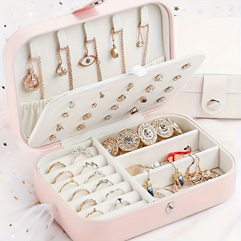 Caja organizadora de joyas con cremallera de 3 niveles en PU con compartimentos para pendientes, anillos, collares, pulseras y accesorios para el cabello