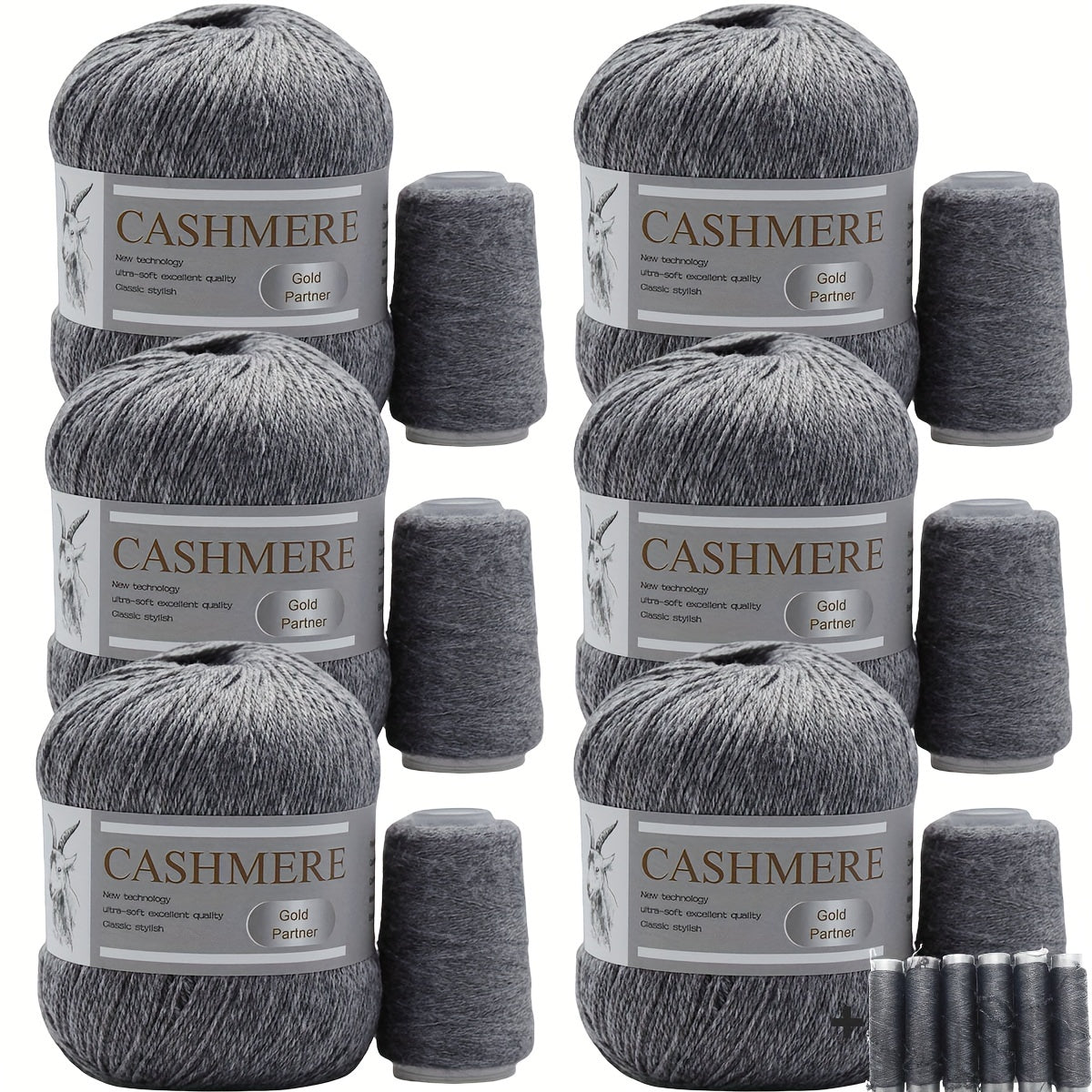 Luxurious Cashmere Yarn Set for Knitting and Crocheting Multicolored 6-Pair Bundle