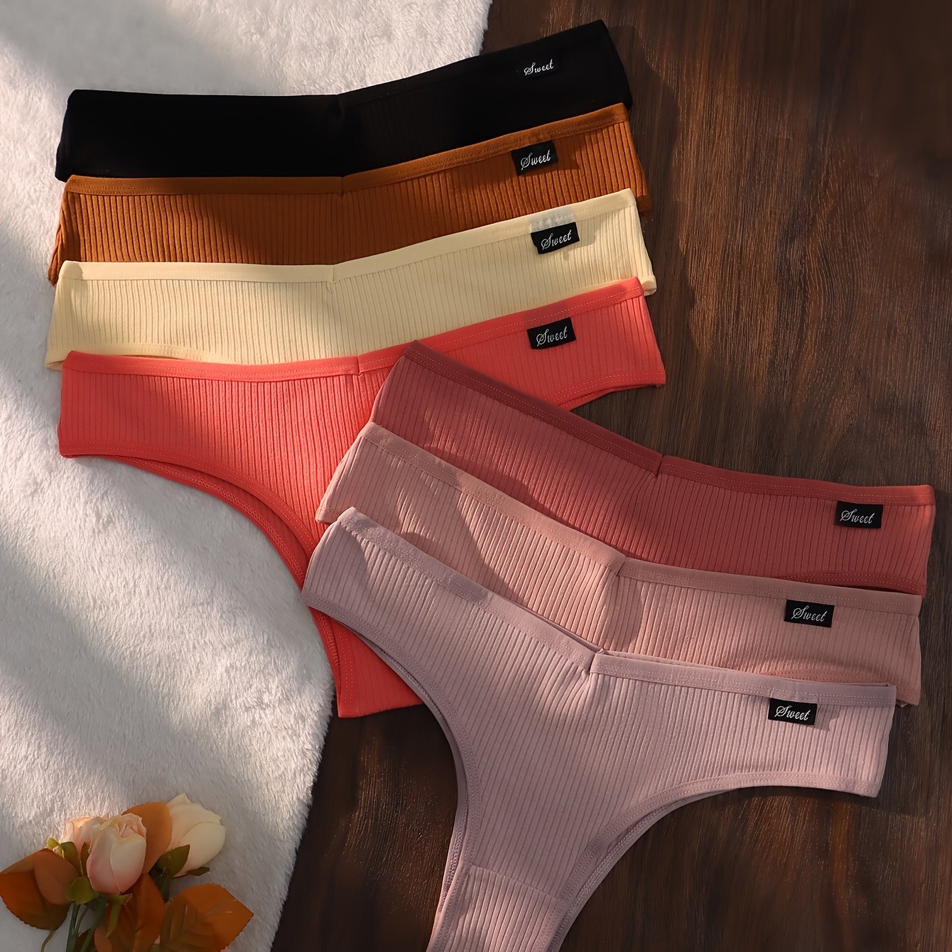 Women's Seamless Ribbed Solid Briefs Set of 7 Breathable Comfortable Panties